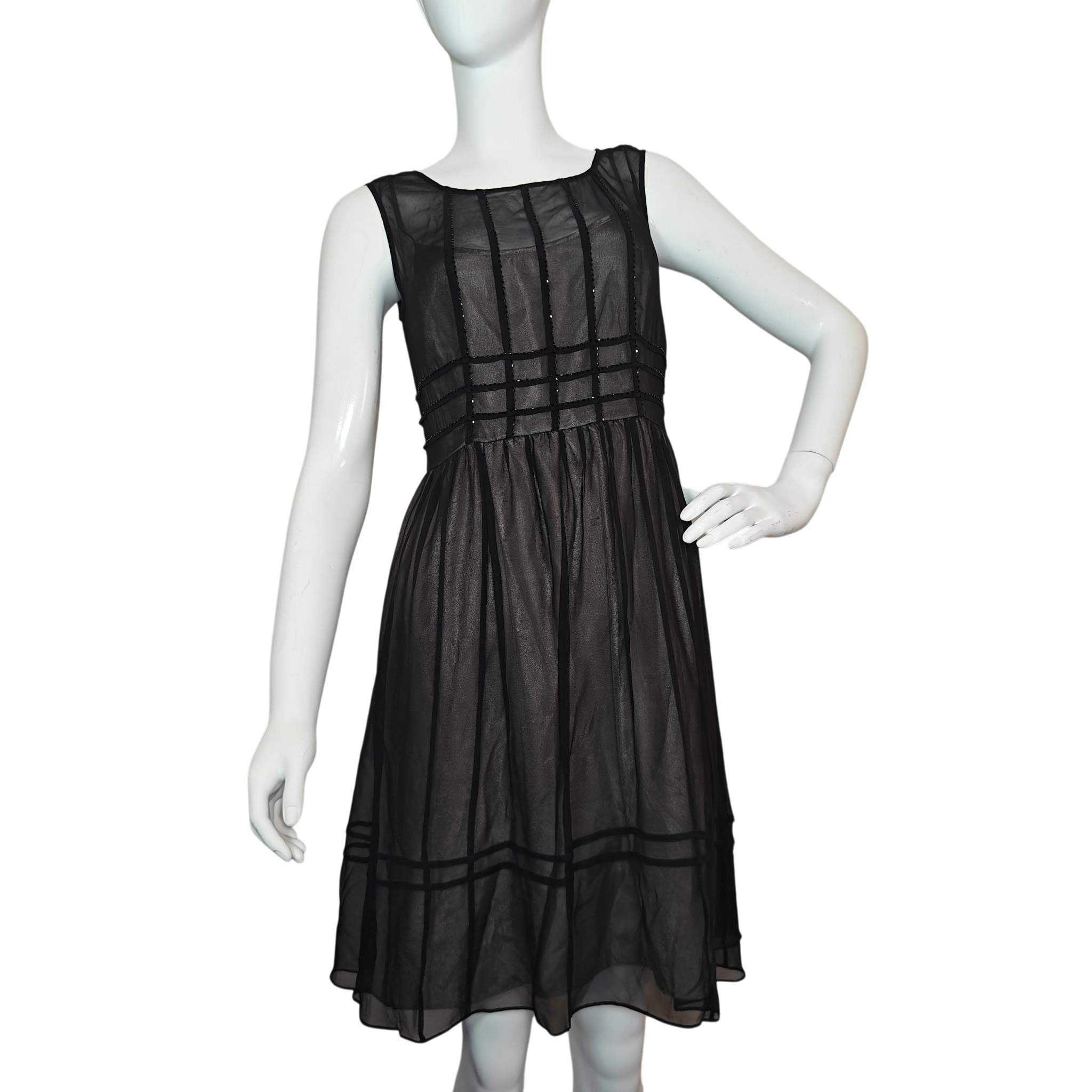 Calvin Klein 6p Black Illusion Mesh Fit Flare Dress Sleeveless Cocktail